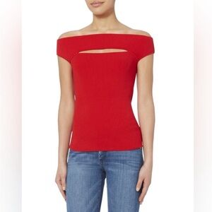 INTERMIX Alexa Off Shoulder Cutout Knit Top
